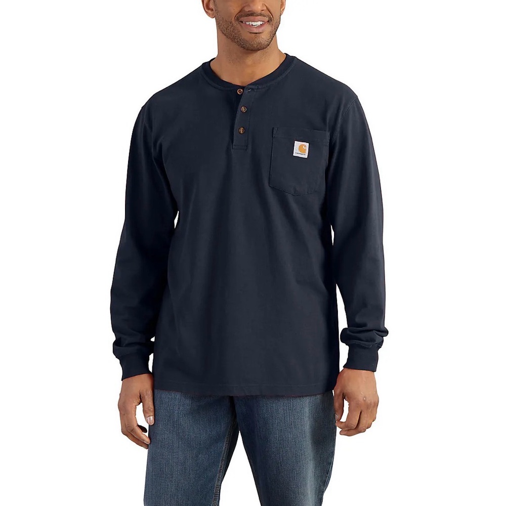 Carhartt Men's Navy Henley Originals Fit Long Sleeve Size 2XL